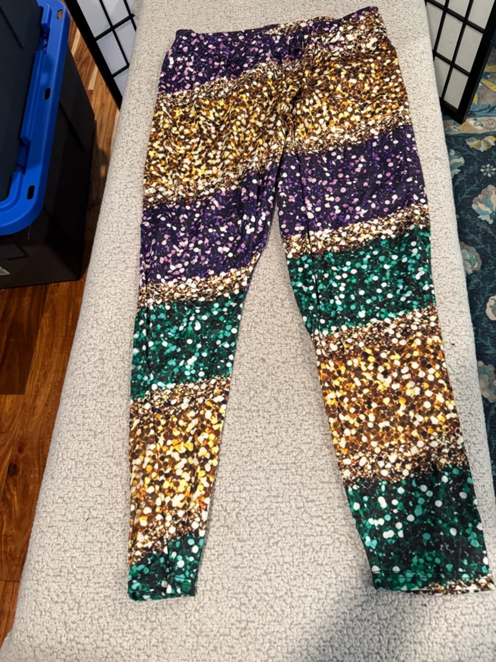 Multicolor Striped Sparkle Dot Leggings - Green, Purple & Gold